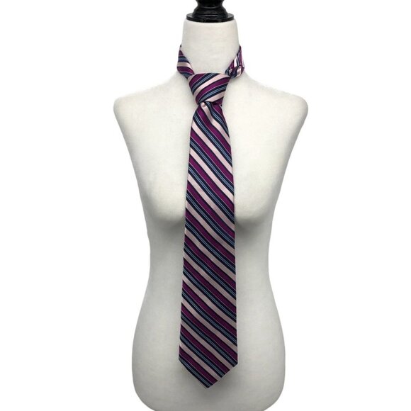 Michael Michael Kors Purple & Pink Multicolor Striped Silk Tie - Picture 1 of 9